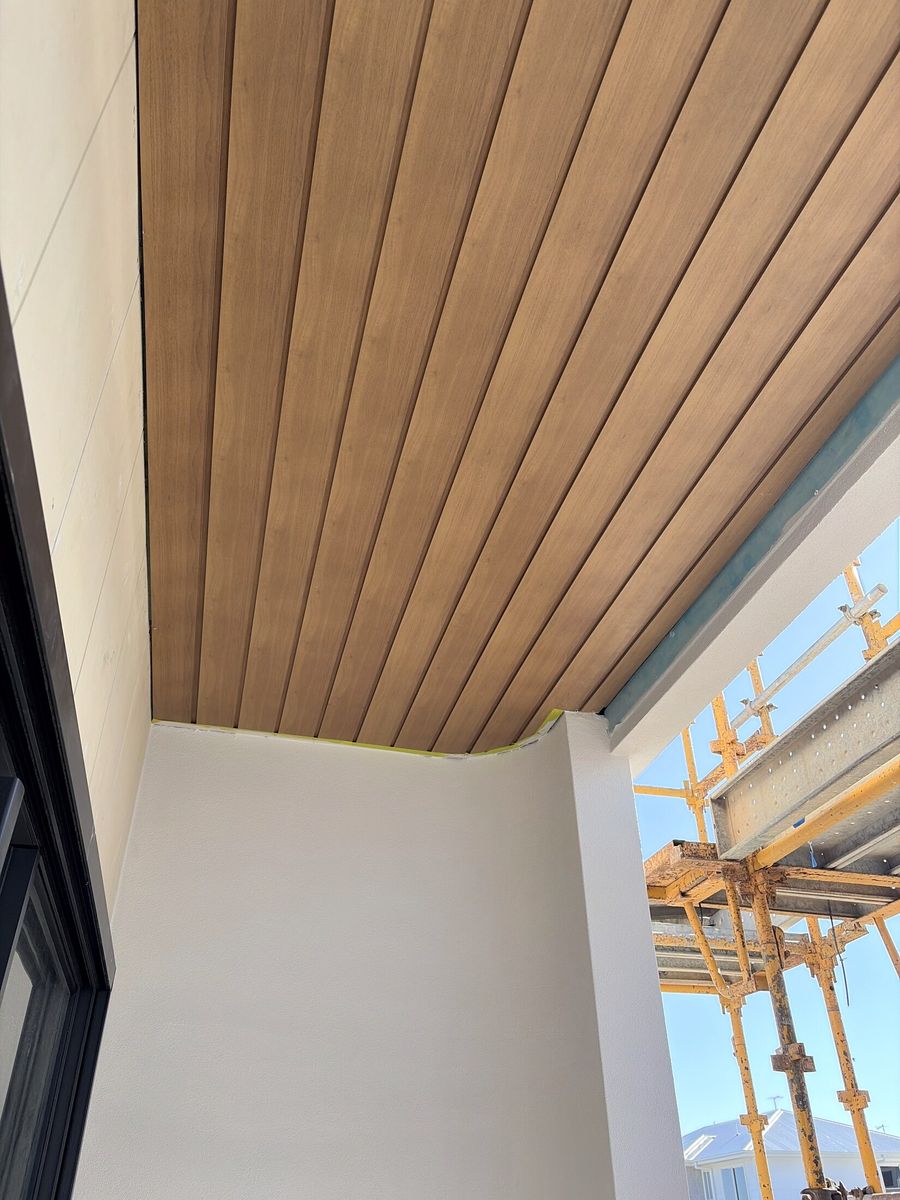 Timber-lined raked ceiling